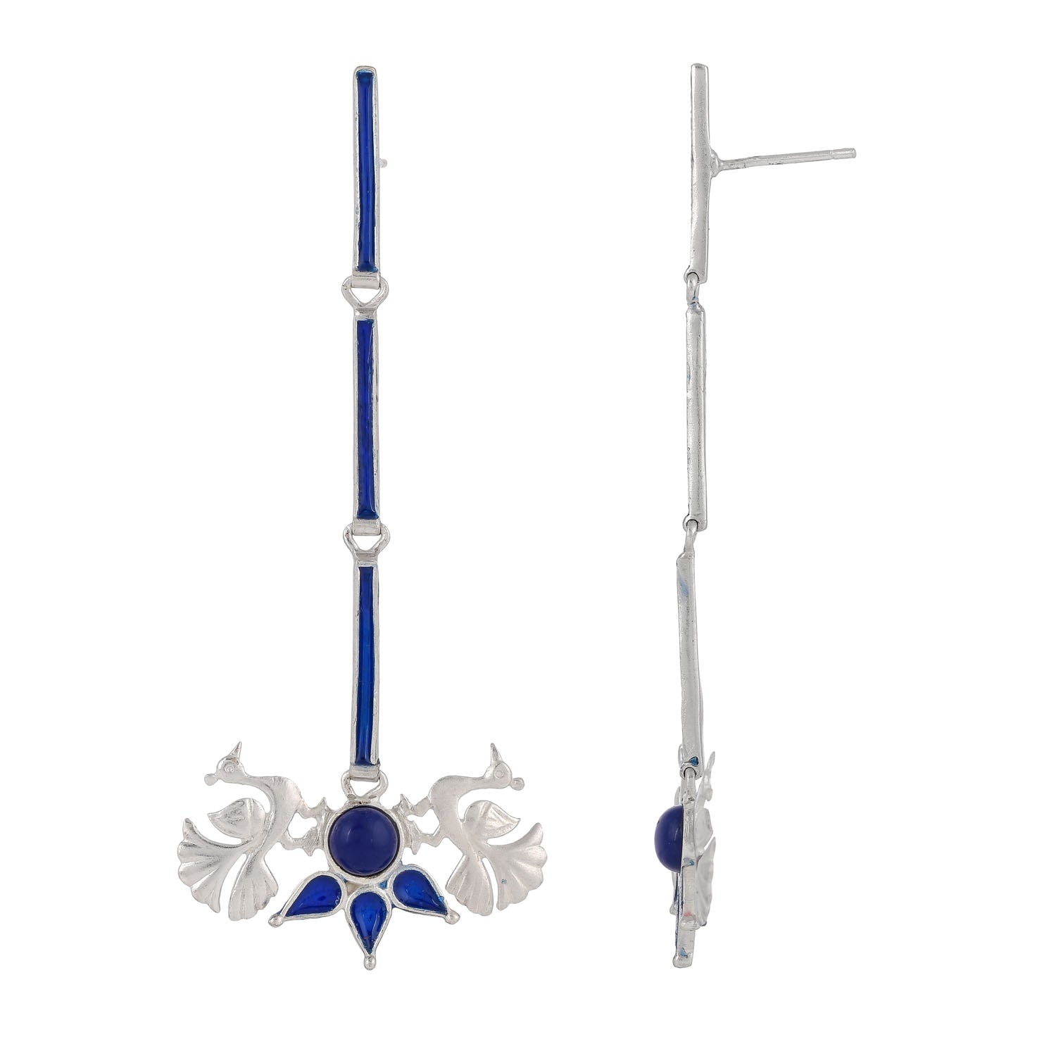 Peacock Long Earrings Mid Night Blue