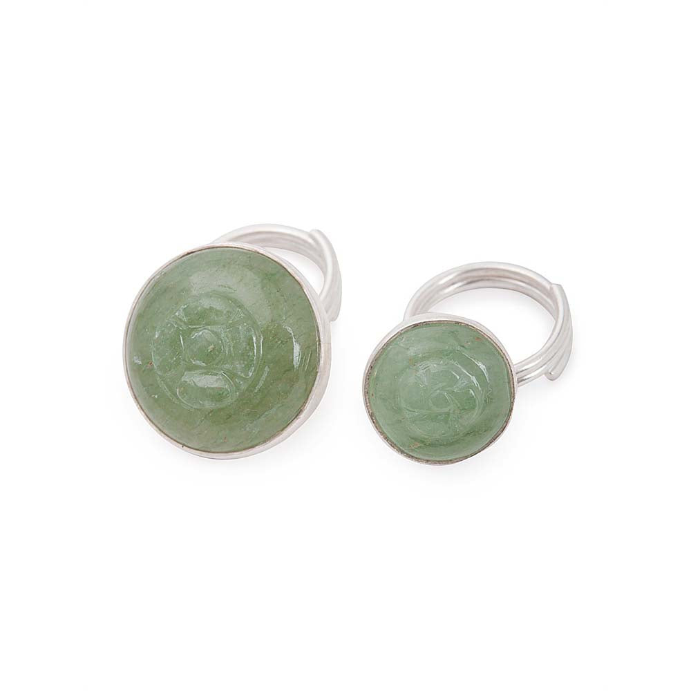 Green Aventurine Floral Silver Sherwani Buttons (Set of 13)