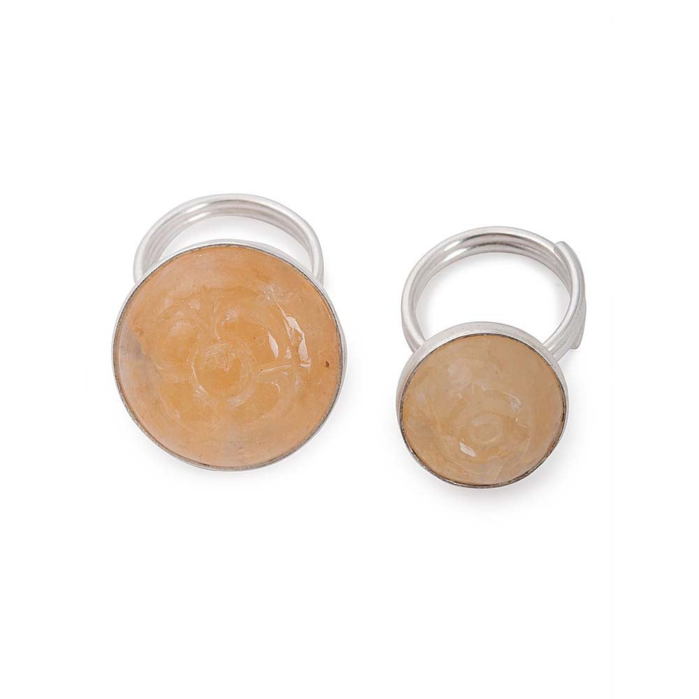 Yellow Aventurine Floral Silver Sherwani Buttons (Set of 13)
