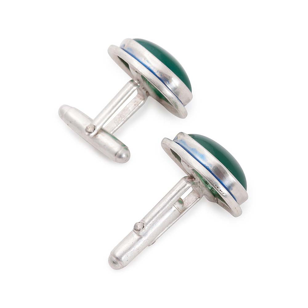 Green Onyx Silver Cufflinks with Enamel