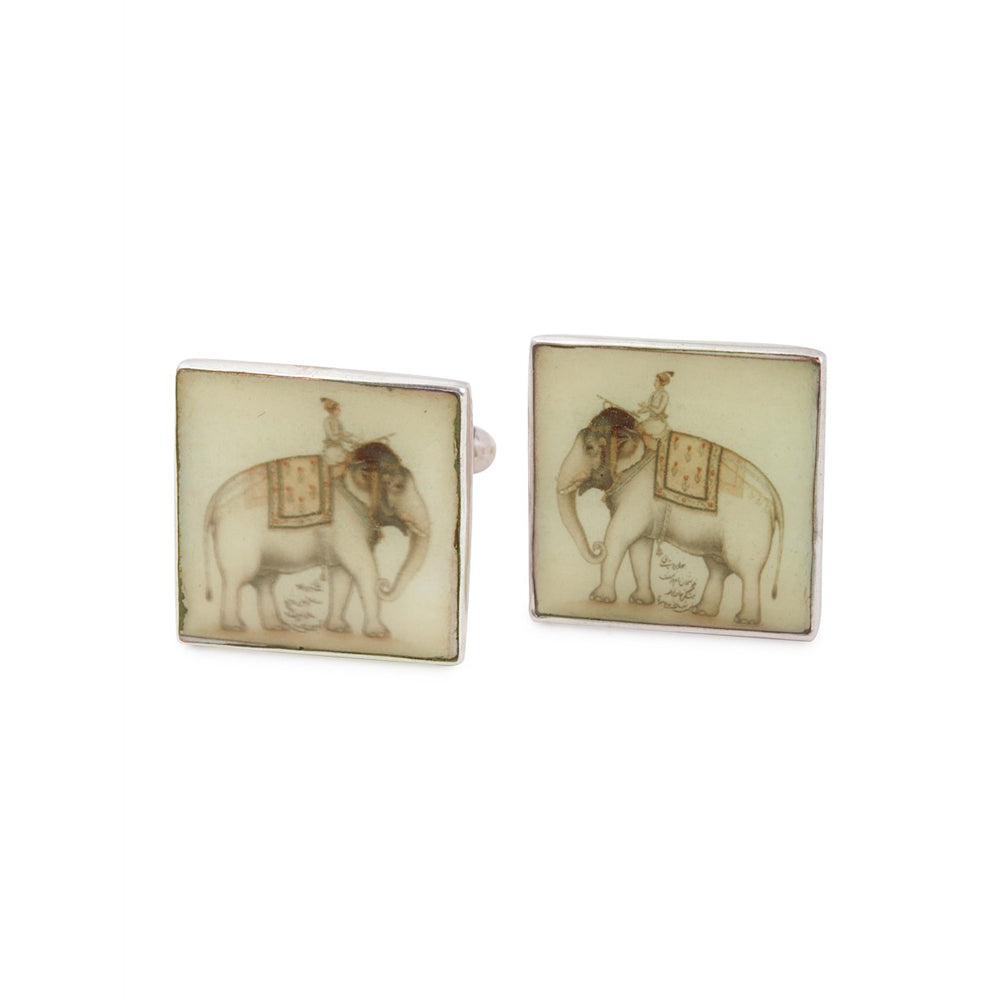 Painted Elephant Silver Cufflinks