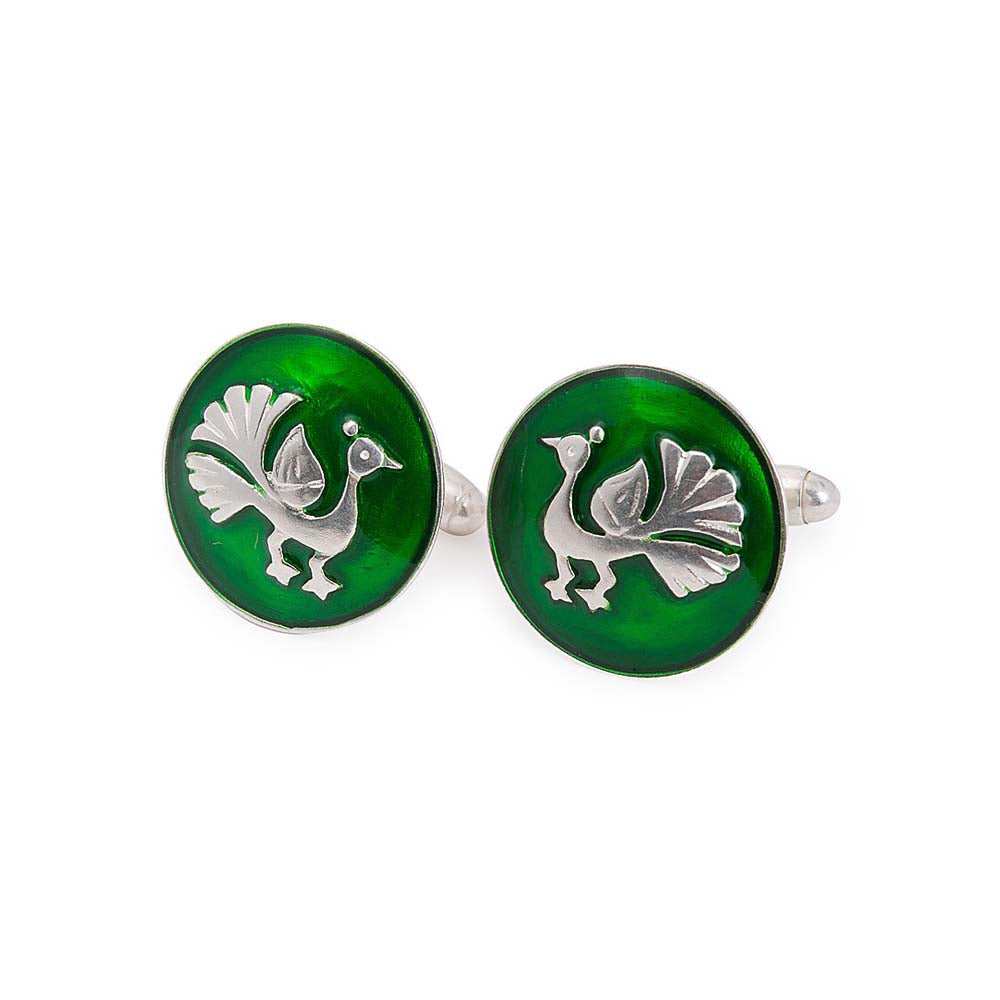 Peacock Silver Cufflinks Green