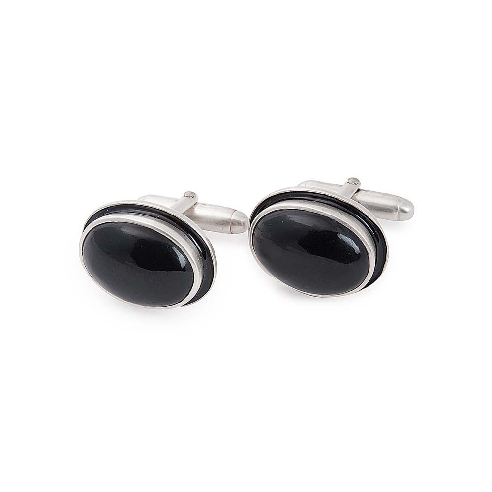 Black Onyx Silver Cufflinks with Enamel