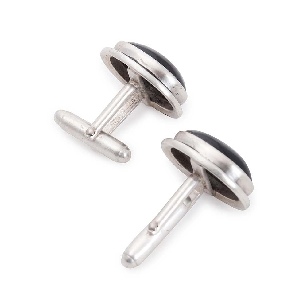 Black Onyx Silver Cufflinks with Enamel