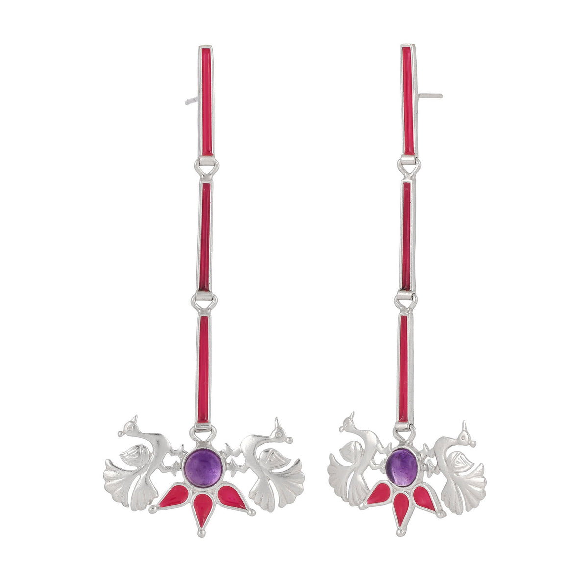 Peacock Long Earrings Pink